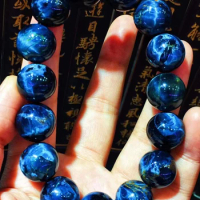 Genuine Natural Blue Pietersite Abacus Beads Bracelet Chatoyant Cat Eye 15mm Namibia Pietersite AAAAA