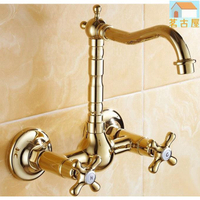 金黃銅旋轉廚房水槽攪拌機洗手間水龍頭, 帶 2 個手柄壁掛式浴室水龍頭 usf101