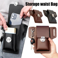 Vintage Leather Waist Bag Cellphone Loop Holster Mens Belt Bag Phone Pouch Wallet Phone Case for IPhone Samsung Huawei General
