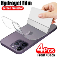 4Pcs Hydrogel Film For iPhone 11 12 13 14 15 Pro Max Screen Protector For Back Film Not Glass