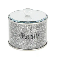 Silver Diamond Crushed Biscuit Canister Jar Tin Kitchen Storage Silver Trimmings Crystal Filled for Wedding Home Decoration