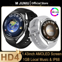 2024 NEW For Android Watch HD4 AMOLED Smart Watch Men 1.43" HD Screen 1GB Local Music Men Waterproof Smartwatch