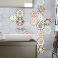 新款曼陀羅風 六邊磁磚貼 浴室廚房家居防滑地板貼DIY一組10片