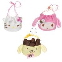【TDL】日本進口HELLO KITTY凱蒂貓美樂蒂布丁狗水晶御守福袋飾品首飾收納束口袋 104639(平輸品)
