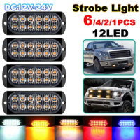 6/4/2/1PCS 12LED Car Truck Slim Flash Light Bar Car Vehicle Emergency Warning Strobe Lamps