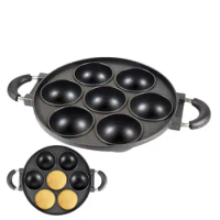 Cast Iron Mini Cake Pan 7-Cup Large Muffin Pan Round Kitchen Non Stick Baking Tool Pre-Seasoned Cast Iron Skillet For Baking