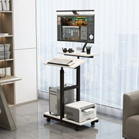 全城熱賣 - 家用臺式電腦桌筆記本桌站立式辦公臺手動升降移動簡約電腦架黑架白色桌面（機械臂款）