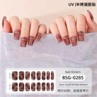 16 Tips Semi-cured Gel Nail Sticker 3d Gilding Baking Lamp Required Full Cover Gel Nail Art Stickers Nail Decals