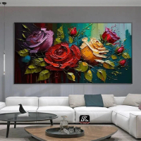 Lukisan bunga Mawar texture tebal Aesthetic modern