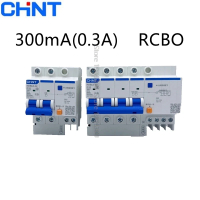 ชิ้นส่วน CHINT 300mA 0.3A RCBO NXBLE 2P 4P 3P+1N 10A 16A 25A 32A 40A 63A 80A 100A 125A เบรกเกอร์วงจร