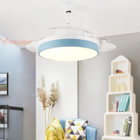 42inch Contractive Dining Room Ceiling Fan Lamp Silent Ceiling Fan Modern Folding acrylic leaf lamp restaurant lighting