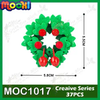 MOC1017 37PCS Christmas Green Wreath Building Blocks Creative Festival Decoration Model DIY Assembly Toys For Children Xmas Gift