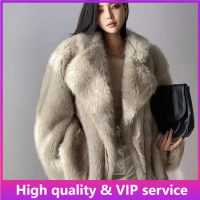 High Quality Fox Fur Women's Fur, Fur Integrated, Long Fur Coat for Women, Winter Women's Coat，Jackets for Women，Leather Jacket