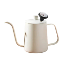 600ml 304不銹鋼帶蓋手沖咖啡壺-附溫度計(咖啡拉花壺 長嘴水壺 鵝嘴壺 細口壺 手沖咖啡 掛耳咖啡 禮物)