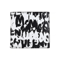 ALEXANDER McQUEEN字母LOGO皮革撞色塗鴉設計8卡對開短夾(黑)