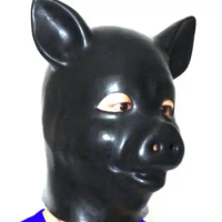 Mould 3D Black full head latex pig hood fetish slave mask hood open eyes fetish hood