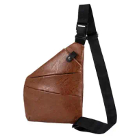 Men's gun bag sports shoulder messenger bag close-fitting chest bag PU leather digital storage backpack anti-theft bag waist bag