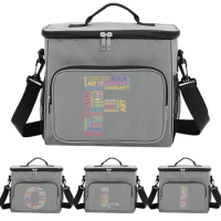 Compact Food Storage Bag in Grey Color for Adults Thermal Insulated and Hygiene-Friendly Student Lunch Bag Printing Text Series
