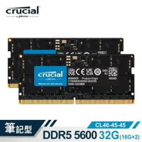 【Micron Crucial】NB-DDR5 5600/32G(16G*2)雙通道筆記型電腦記憶體(內建PMIC電源管理晶片)