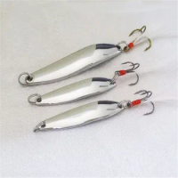 1pcs Metal Sequins Fishing Bait 5g/7g/10g/18g/21g Sliver Spoon Spinner Hard Bait Treble Hook with Feather Fishing Tackle