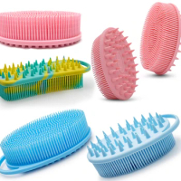 Exfoliating Silicone Body Brush,2 in 1 Bath and Shampoo Brush,Wet and Dry Scalp Massager,Premium Silicone Loofah,Lathers Well