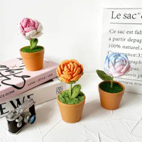 Cute Crochet Pot Flower Soft Craft Weave Eternal Flowers Lightweight Colorfast Hand-knitted Flower Desk Decoration Home Decor