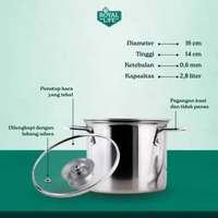 Royal Life High Pot Series / Mini Saucepot / Panci Tinggi Mini Stainless untuk Pasta / Kaldu 16cm