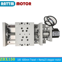 ZBX150 Linear Guide Actuator Stage Square Rail Motion Table Travel 100mm 200mm 400mm 500mm 600mm + Nema23 stepper motor