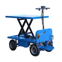 Dynamic Hydraulic Lift Flatbed Truck Warehouse Mobile Lift Platform Pull Truck Small Four-wheeled Trolley