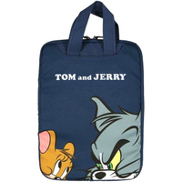 小禮堂 湯姆貓與傑利鼠 13.3吋尼龍手提平板收納包 (藍大臉款)
