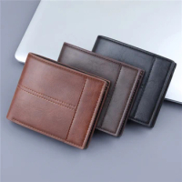 Mens Short Wallet Fashion PU Leather Mens Horizontal Multifunctional Wallet