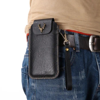 Wrist Hanging Men Genuine Leather Case Mobile Phone Waist Bag Wear Belt Verticle Waist Bag for Samsung Galaxy A80 A70 A50 A40