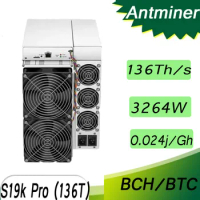 Bitmain Antminer S19k Pro (136Th) Bitcoin Miner BTC/BCH/BSV SHA256 Air-cooling Miner