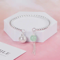 KOFSAC Elegant Cute bell Bangle For Women Vintage 925 Silver Jewelry Exquisite Crystal Jade Tassel Bangles Girlfriend Gift