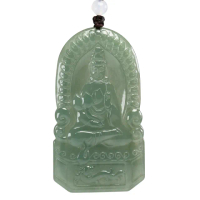 【漢石齋】天然翡翠A貨 大勢至菩薩玉佩吊墜 冰糯種油青(36*66*4.5mm)