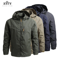 ZITY Men's Waterproof Hooded Jacket Zipper Tactical Jacket For Outdoor Windbreaker Motorcycle Jacket