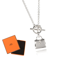 HERMES Amulettes Kelly 經典凱莉包造型純銀T扣項鍊-銀色