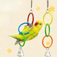A LOVABLE  Parrot Swing Toy Bird Cage Toys with Bell Sound Colorful Climbing Ring for Lovebirds Colo