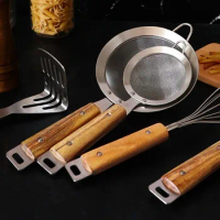 Wooden Handle Wire Fine Mesh Fries Dumpling Sieve Colander Sifter Flour Oil Strainer Frying Spoon Filtering Food Kitchen Tools
