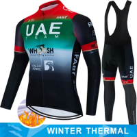 UAE Thermal Jersey Cycling Men Winter Fleece Bib Clothing Retro Ciclismo Hombre Man Mtb Termal Long Sleeve Equipment Sports