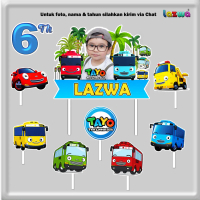 Topper cake custom foto nama & tahun karakter tayo hiasan kue & buket