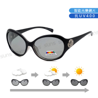 【SUNS】Polarized感光變色墨鏡 頂規強化偏光鏡片 義式雕花造型 黑框 抗UV400(防眩光/遮陽)