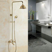 Gold Color Brass Shower Set Faucet Swivel Tub Taps Rain Shower Faucet Head Hand Shower Sprayer Wall Mount Ngf356