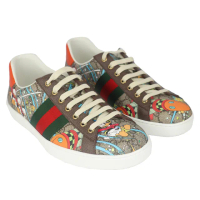 【GUCCI 古馳】迪士尼 唐老鴨 防水帆布休閒鞋(卡其色/9.5號)