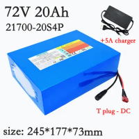 New Rechargeable Battery 72V 20Ah 21700 Lithium Battery Pack 20S4P 3000W High Power 84V Electric Bicycle Scooter Motorcycle BMS+