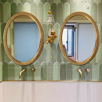 【免運費 破損補發】復古法式橢圓形螺紋浴室鏡子壁掛鏡裝飾鏡框衛生間浴鏡金色輕奢鏡子 浴室鏡 圓鏡 掛鏡