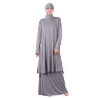 2 Piece Set Eid Womens Hooded Dress Muslim Prayer Garment Islamic Khimar Jilbab Arab Robe Kaftan Aba