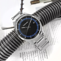 CK 紳士簡約 典藏品味 藍寶石水晶玻璃 日期 不鏽鋼手錶-黑色/43mm