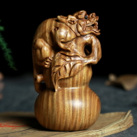 綠檀木雕葫蘆貔貅手把件創意擺件隨身把玩件實木文玩飾品送禮佳品