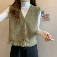 Autumn Sweater Vest Knitted Cardigan for Women 2024 Spring and Autumn New Ruffled Short Vest Outerwe